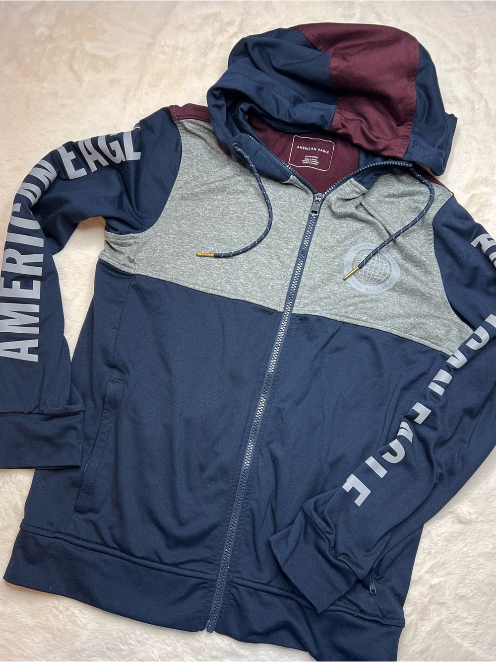 American Eagle Active Flex Full Zip Hoodie Jacket Men’s XS Navy Gray Athleisure - Picture 2 of 7